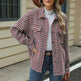 Casual Houndstooth Lapel Tweed Button long sleeve shirt tops for women - EX-STOCK CANADA