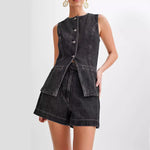 Denim Fashion Casual Sleeveless Women's Suit 