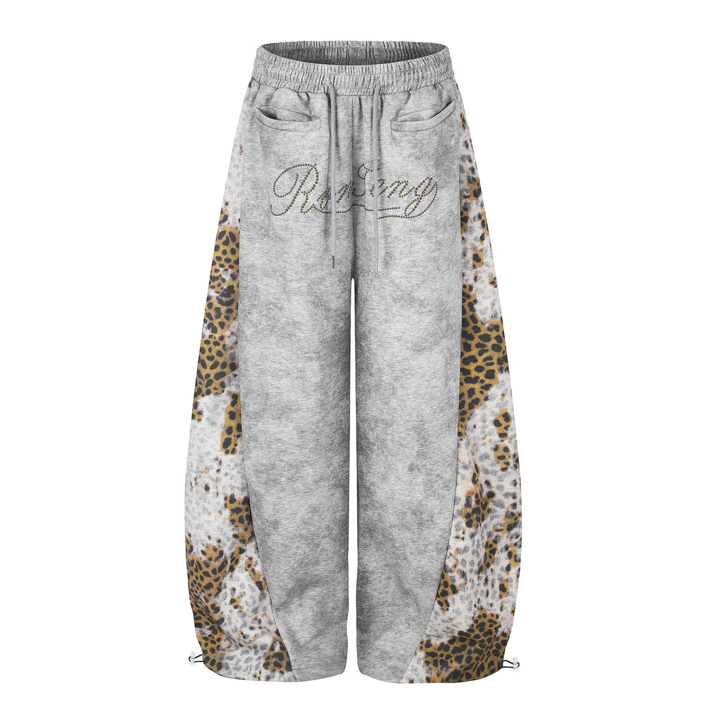 Women's Leopard-Print Patchwork Wide-Leg Sweatpants – Rhinestone Streetwear Joggers | S–XL 2