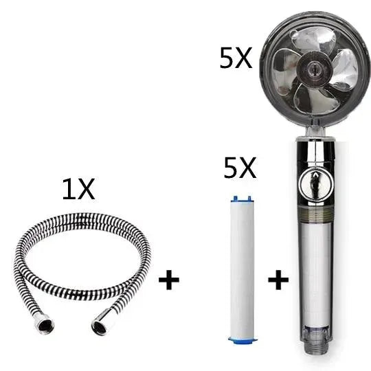 Propeller Driven Shower Head With Stop Button And Cotton Filter Turbocharged High Pressure Handheld Shower Nozzle - EX-STOCK CANADA