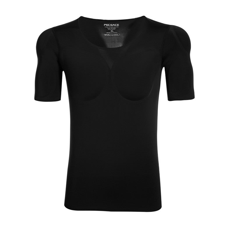 Men's Invisible Shoulder Pad Fake Chest T-Shirt – Removable Muscle Pad (S–XL)
