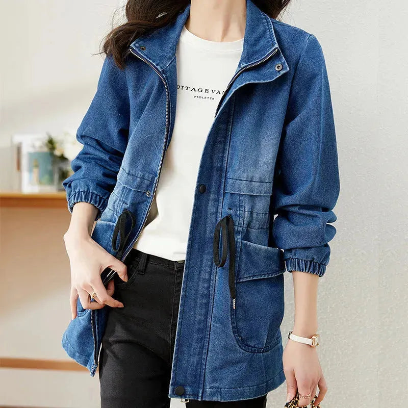 Fashion formal fitted  Zip up Denim Jacket Women