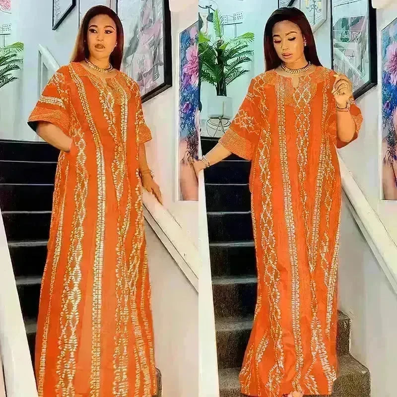 Middle East Striped Loose Robe African Dubai Arabic Satin Hot Drilling Stitching Abaya Buba Dress - EX-STOCK CANADA