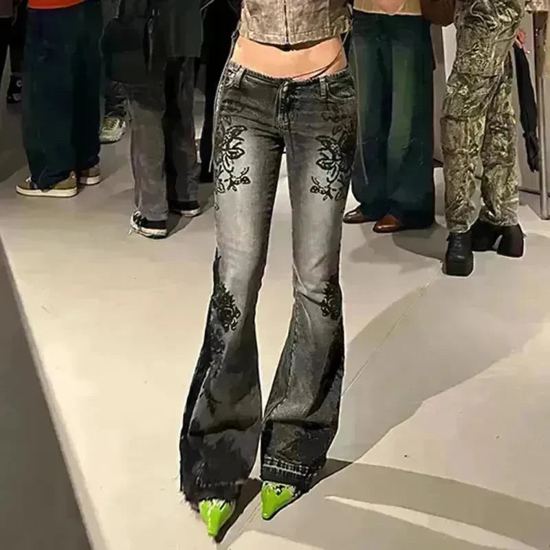 Printed Worn Baggy Jeans Pant Slimming Washed Women - EX-STOCK CANADA