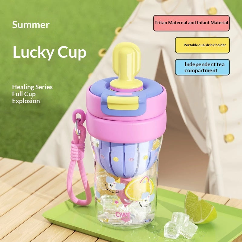 Kids Cartoon Tritan Straw Water Bottle 620ml – 2-in-1 Dual Drinking Lucky Cup | 4 Designs