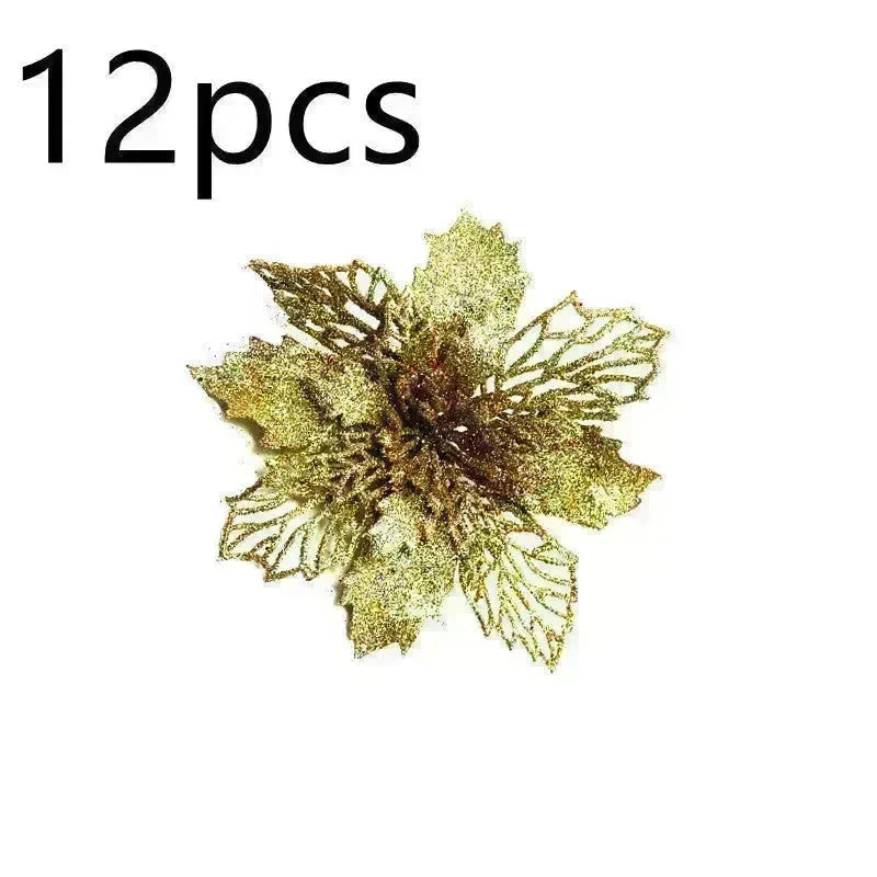 Glitter Artifical Christmas Flowers Christmas Tree Decorations For Home Fake Flowers Xmas Ornaments New Year Decor - EX-STOCK CANADA