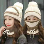 Winter Hat For Women 3pcs Knitted Beanie Hat Scarf Set Warm Hat - EX-STOCK CANADA