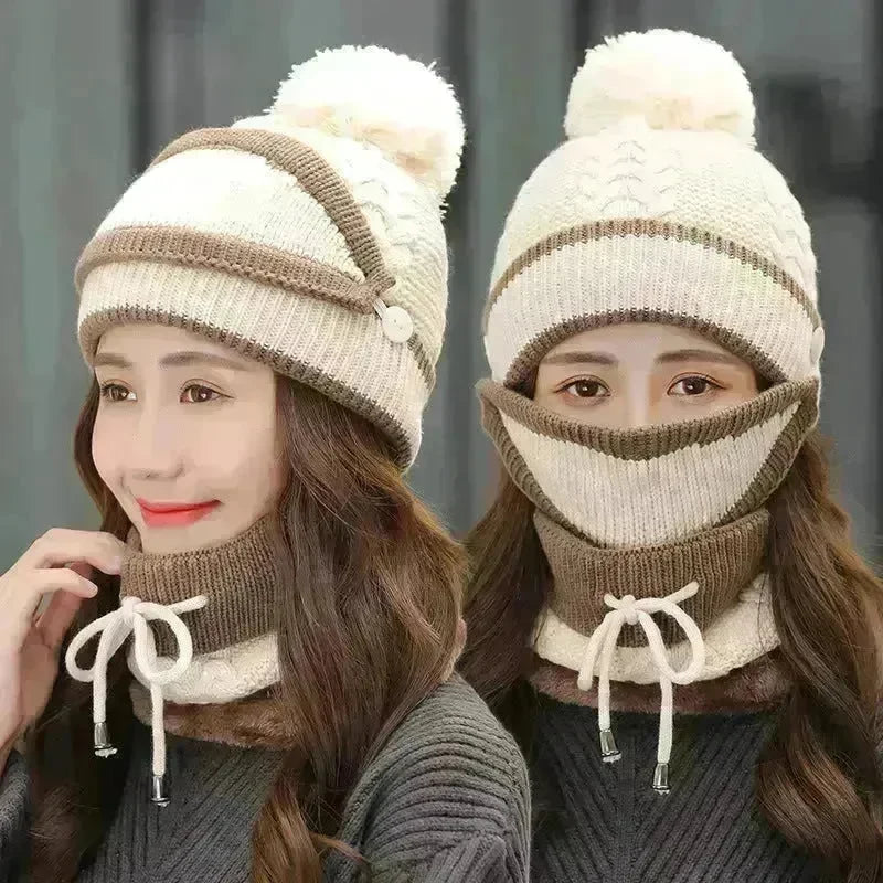 Winter Hat For Women 3pcs Knitted Beanie Hat Scarf Set Warm Hat - EX-STOCK CANADA