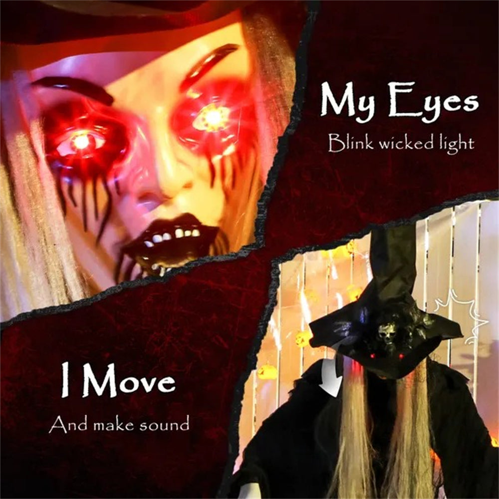 Animatronics Standing Witch, Voice-Activated Prop, Sound Activated Moving Head & Flashing Eyes, Easy Setup Indoor, Black EX-STOCK Canada 