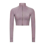 Autumn And Winter New Elastic Slim-fit High neck Zip Up Yoga crop top