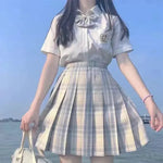 Student Jk Plaid Skirt Preppy Style Mini Pleated  Kilt Skirt - EX-STOCK CANADA
