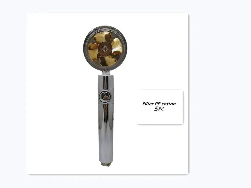 Propeller Driven Shower Head With Stop Button And Cotton Filter Turbocharged High Pressure Handheld Shower Nozzle - EX-STOCK CANADA