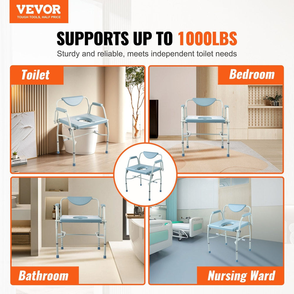 Commode Chair, Bedside Commode With Drop-Down Arms And Detachable Backrest, 5-Level Adjustable Height, 7L Removable Bucket, Easy To Assemble, 1000LBS Capacity, Portable Toilet For Adults Seniors EX-STOCK