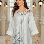 Elegant Floral Print Long Sleeve Abaya Dress - EX-STOCK Canada