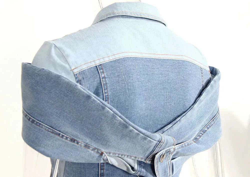 Sweet Cool Bandage Dress Shirt Slimming Denim jeans Shirt women - EX-STOCK CANADA