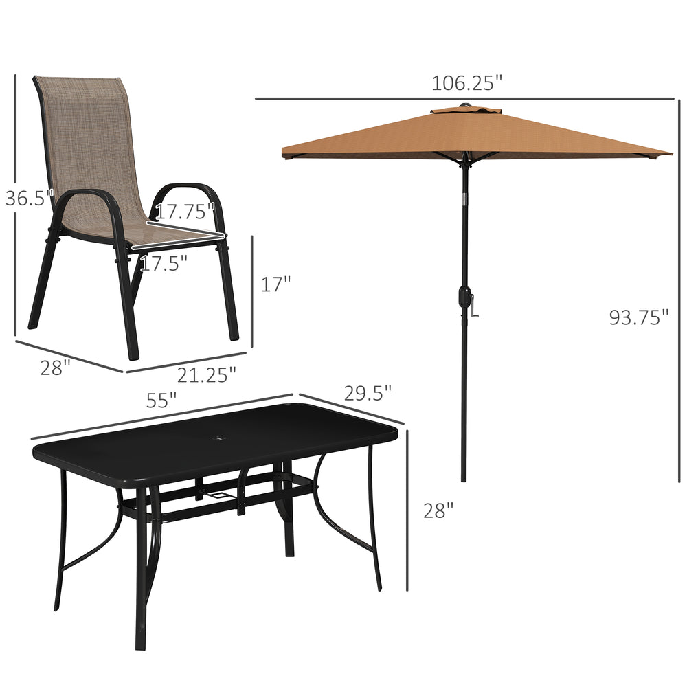 Juego de muebles de patio de 8 piezas con sombrilla de patio de 9 pies, mesa y sillas de comedor para exterior, marrón claro mezcladoEX-STOCK Canada 