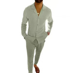 Casual Long-sleeved Suits Fashion Lapel Single-breasted Shirt Top And Slim-fit Trousers Men Clothing Two piece suit for Men - EX-STOCK CANADA