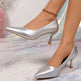 Women's Plus Size Silver Pointed Toe High Heels, Spring New Arrival Thin Heel Patent Leather Pumps, Professional & Wedding Party Shoes 