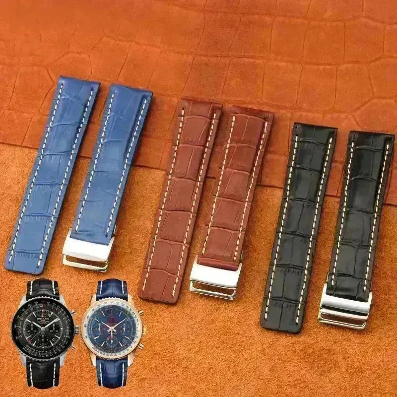 22mm 24mm Black Brown Blue Bamboo Grain Cowhide Watch Strap - EX-STOCK CANADA