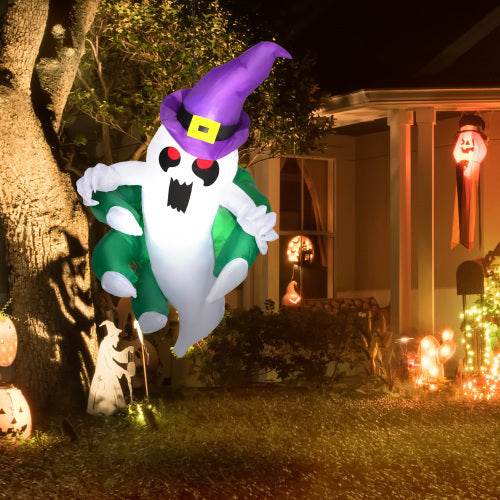 Outsunny 4ft Inflatable Halloween Decoration, Lighted Window Sticker Ghost In Hat, Blow Up Outdoor LED Yard Display, Waterproof EX-STOCK