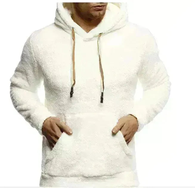Autumn Winter Drawstring Fleece Hoodie Pullover for men