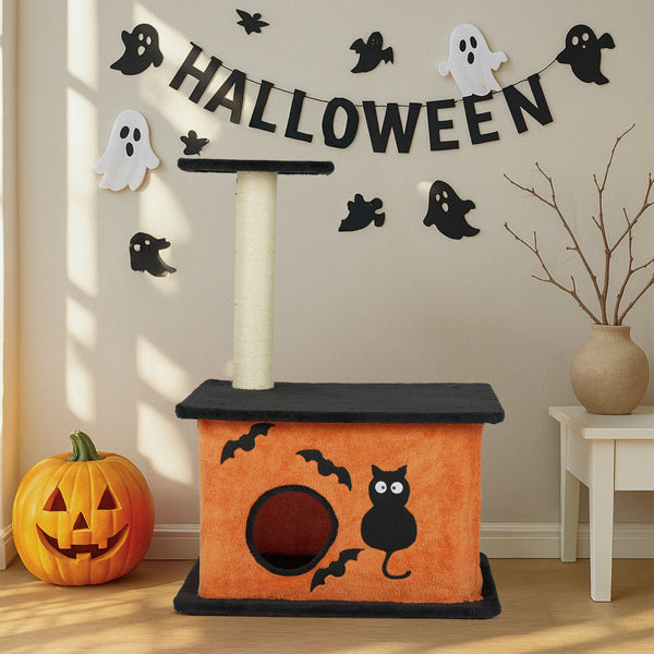 Halloween Cat Tree, Cat Tower Cat Tree For Indoor Cats With Spacious Cat Condo, Large Platform, Sisal Scratching Post, Orange & Black EX-STOCK
