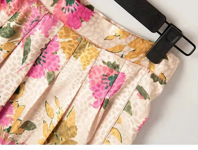 New Spring Summer Retro Pattern Midi Floral Pleated Skirt - EX-STOCK CANADA