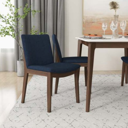 Laura Blue Linen Solid Wood Dining Chair  Set Of 2 Mid-Century Modern Style EX-STOCK