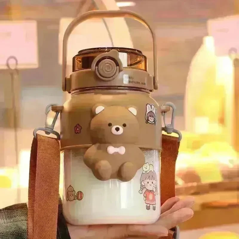 Favorite Cartoon Teddy Bear School Outdoor Kids Children Straw Drinking Water Bottle - EX-STOCK CANADA