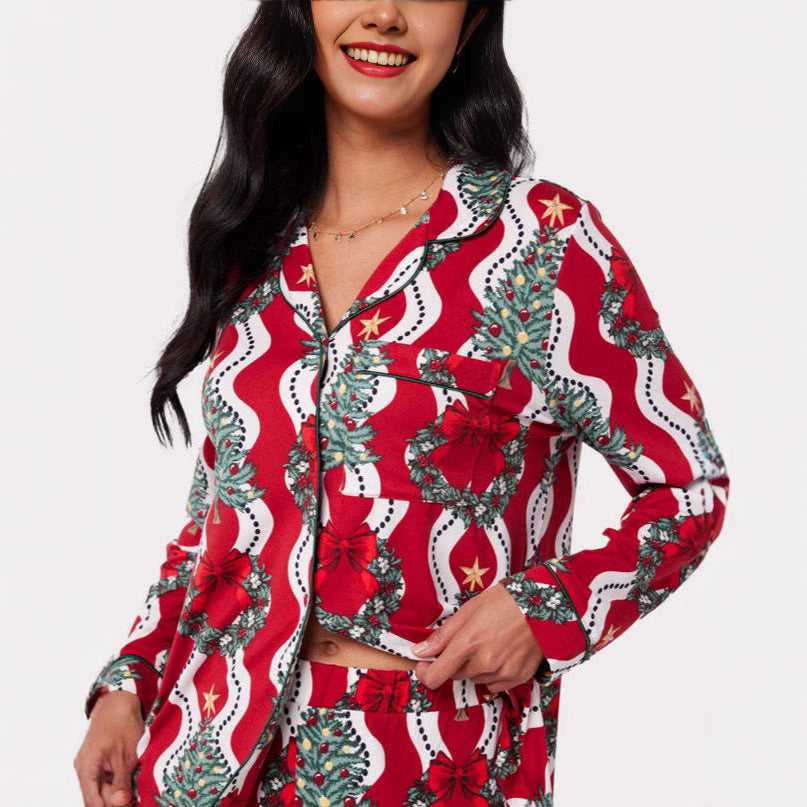 Christmas Printed Long-sleeved Trousers Autumn Ladies Home Leisure Suit EX-STOCK Canada 