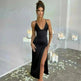 Spaghetti Strap Dress With Split Design Deep V-neck Sleeveless Backless Bodycon Satin  Evening Party Wedding Cocktail Dresses For Womens Clothing - EX-STOCK CANADA