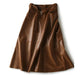 Fashion Retro All-match A- Line High Waist  Formal Office Work Midi Faux Leather Skirt - EX-STOCK CANADA