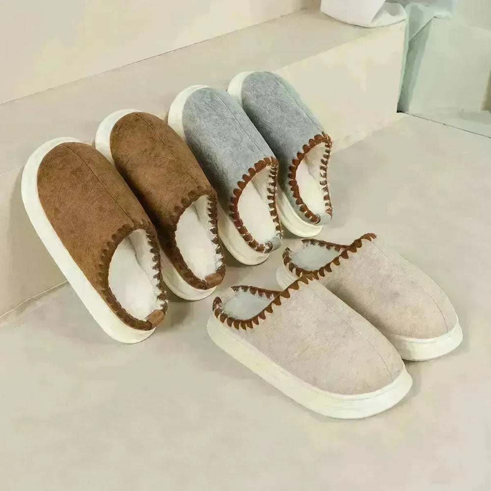 Winter Fashion Cotton Slippers With Sewing-side Design Indoor Non-slip Bedroom Floor Plush Slipper House Shoes Women Couple - EX-STOCK CANADA