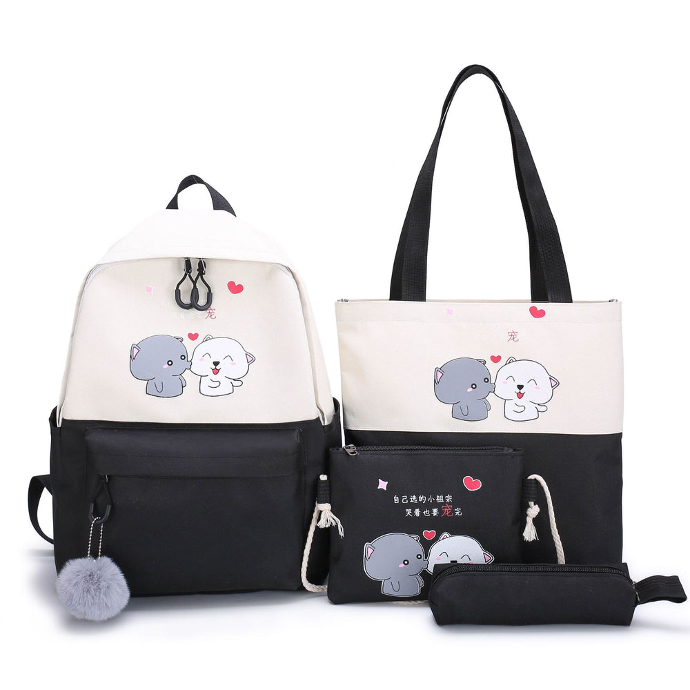 Set of bags with cartoon designs on a white background