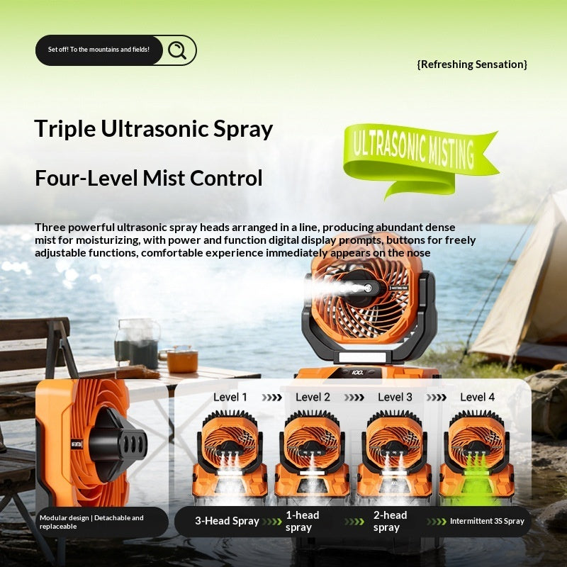 Portable Outdoor Camping Misting Fan – 7L Tank, 20000mAh Rechargeable, Remote Control, LED Light | Orange & Army Green 4