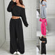 Women's Multi-Colour 2-Piece Off-Shoulder Loungewear Set, Cropped Long-Sleeve Top and Wide-Leg Pants, S–2XL