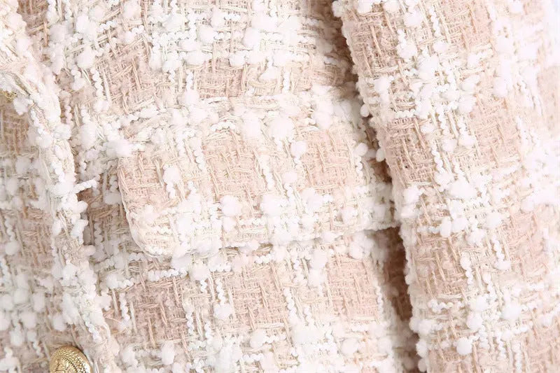 Elegant Luxury Lapel Long Sleeved Double Breasted Check tweed Blazer Women - EX-STOCK CANADA
