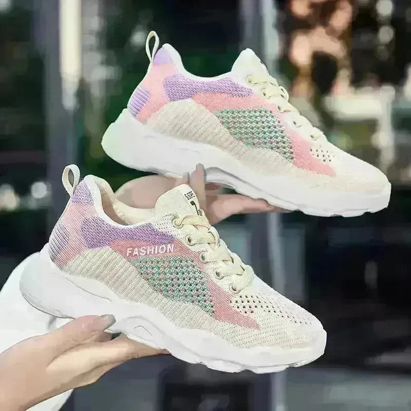 Casual Colorblock Lace-up Sneakers Girls Versatile Breathable Lightweight Walking Running Shoes - EX-STOCK CANADA