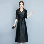 Vestido de cuero de cuero de manga larga Fit Slim Vestido de invierno formal