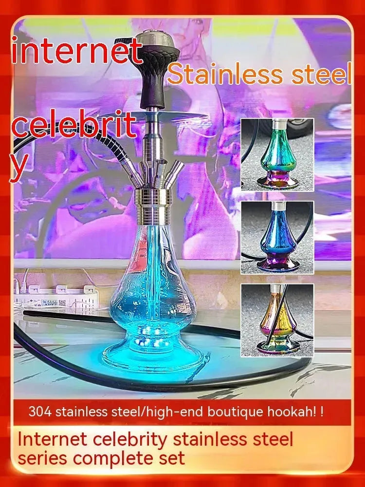 Arabic Hookah Full Set Bar Kettle Stainless Steel Large Single And Double Tube - EX-STOCK CANADA