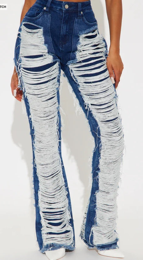 Know The Drill Shredded Bootcut Jeans - Dark Wash EX-STOCK Canada 