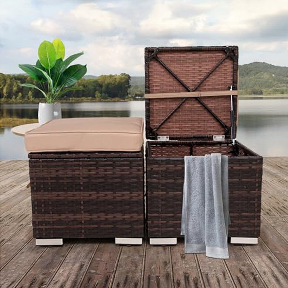 2 Wicker Ottomans, Multipurpose Outdoor Furniture For Patio, Backyard, Additional Seating, Footrest, Side Table With Storage, Removable Cushions EX-STOCK Canada 