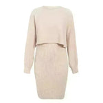 Women 2pcs Winter Outfit Cashmere dress Cropped Pullover top - EX-STOCK CANADA