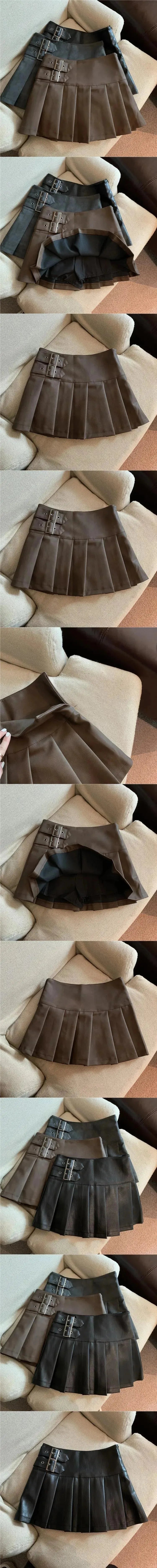 Women's American-style Vintage Mini  Pleated Leather Skirt - EX-STOCK CANADA