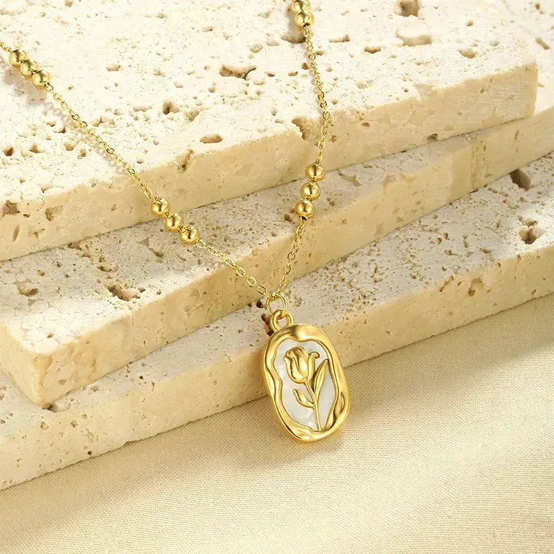 Simple Rose White Shell Pendant Necklace For Women - EX-STOCK CANADA