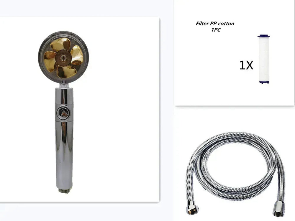 Propeller Driven Shower Head With Stop Button And Cotton Filter Turbocharged High Pressure Handheld Shower Nozzle - EX-STOCK CANADA