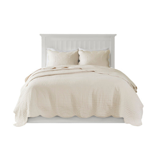 3 Piece Reversible Scalloped Edge Quilt Set Cream King Cal King EX-STOCK
