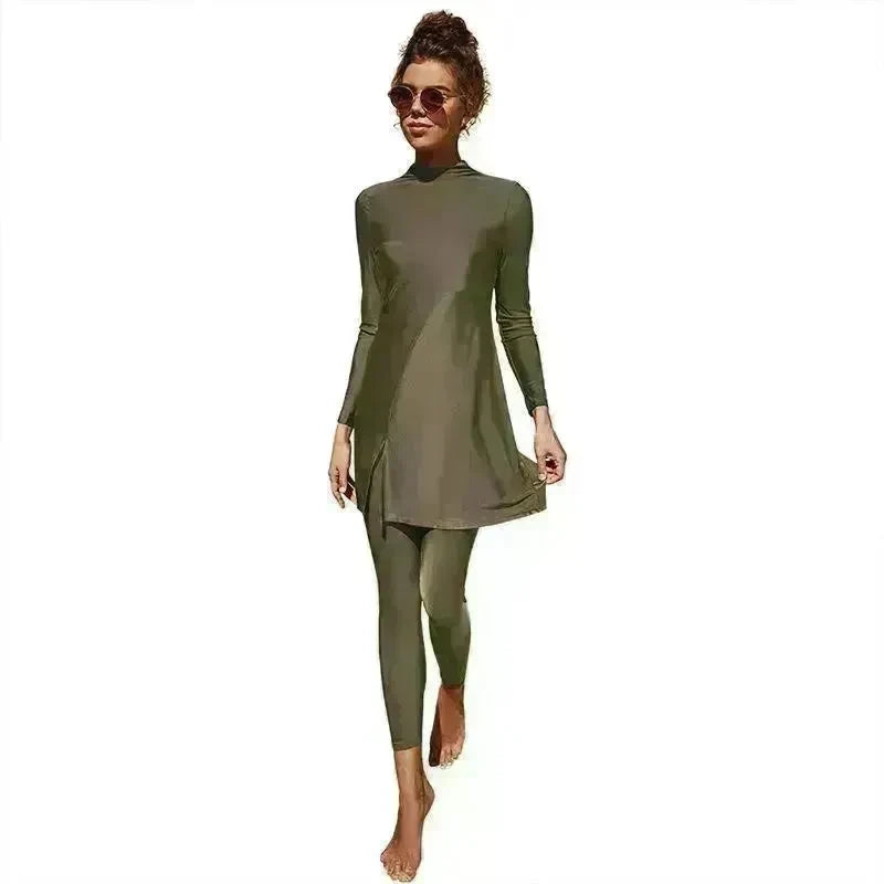 Pure Color Long-sleeved Trousers Fully Surrounded Conservative Beach Surfing Sunscreen ArabSwimsuit EX-STOCK