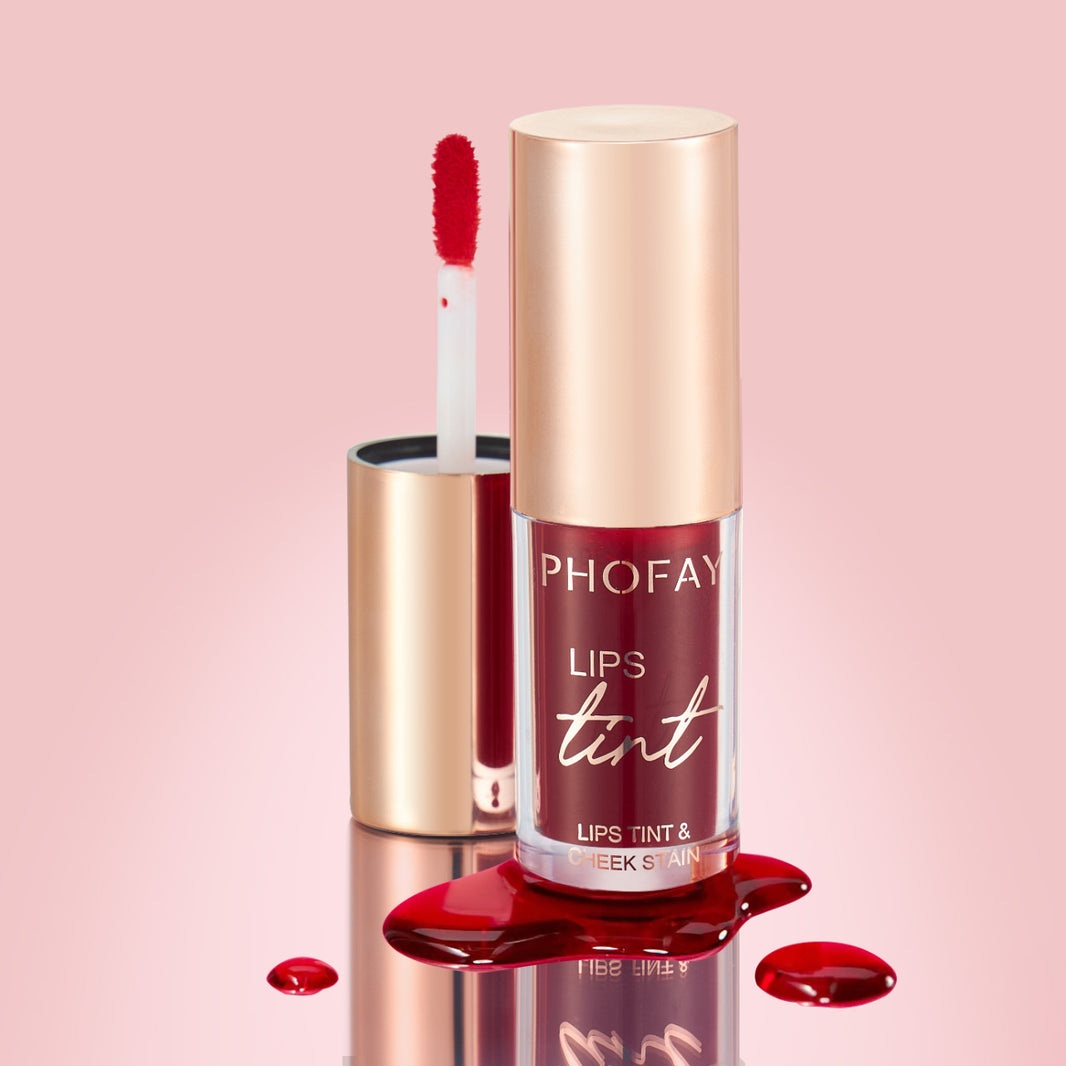PHOFAY lips tint with applicator on a pink background