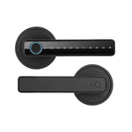 Black digital door handle set on a white background